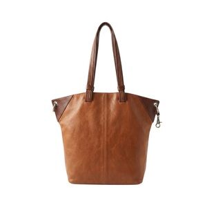 Joanel Large Cognac Genuine Leather Slouchy Tote Shoulder Purse Two-Tone Boho